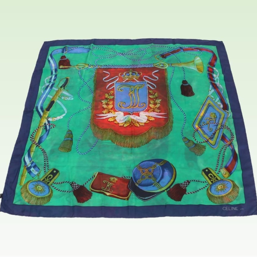Celine Green And Blue Silk Scarf Celine Green And Blue Silk Scarf